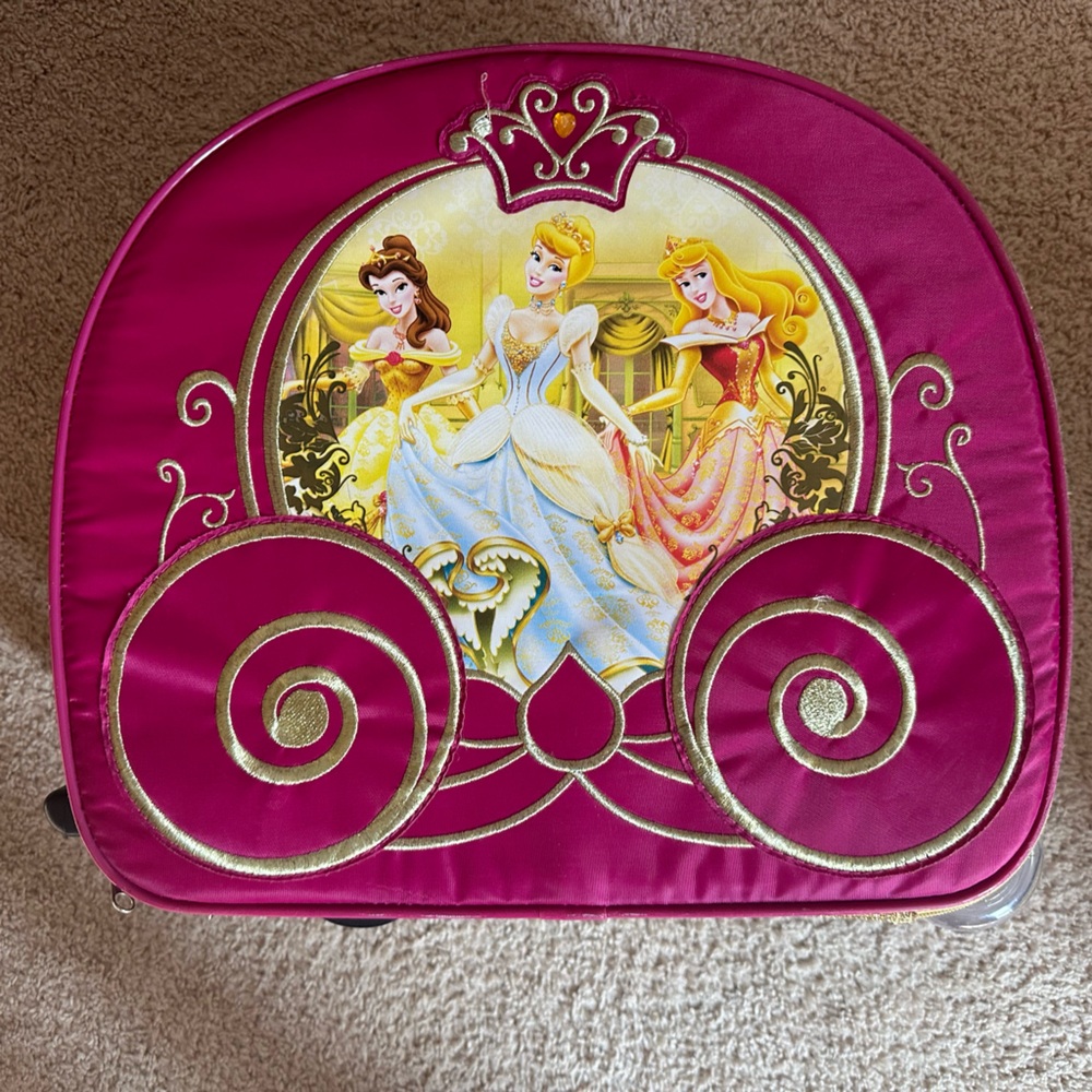 Vintage Disney Store Pink/Gold Glitter Princess Rolling Suitcase Carriage